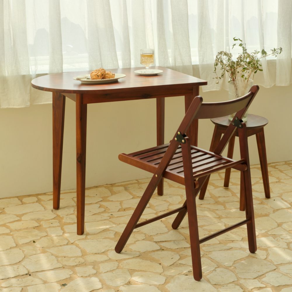 house recipe Aiden Teak 半楕円形 テーブル 80cm ミディアム ブラウン