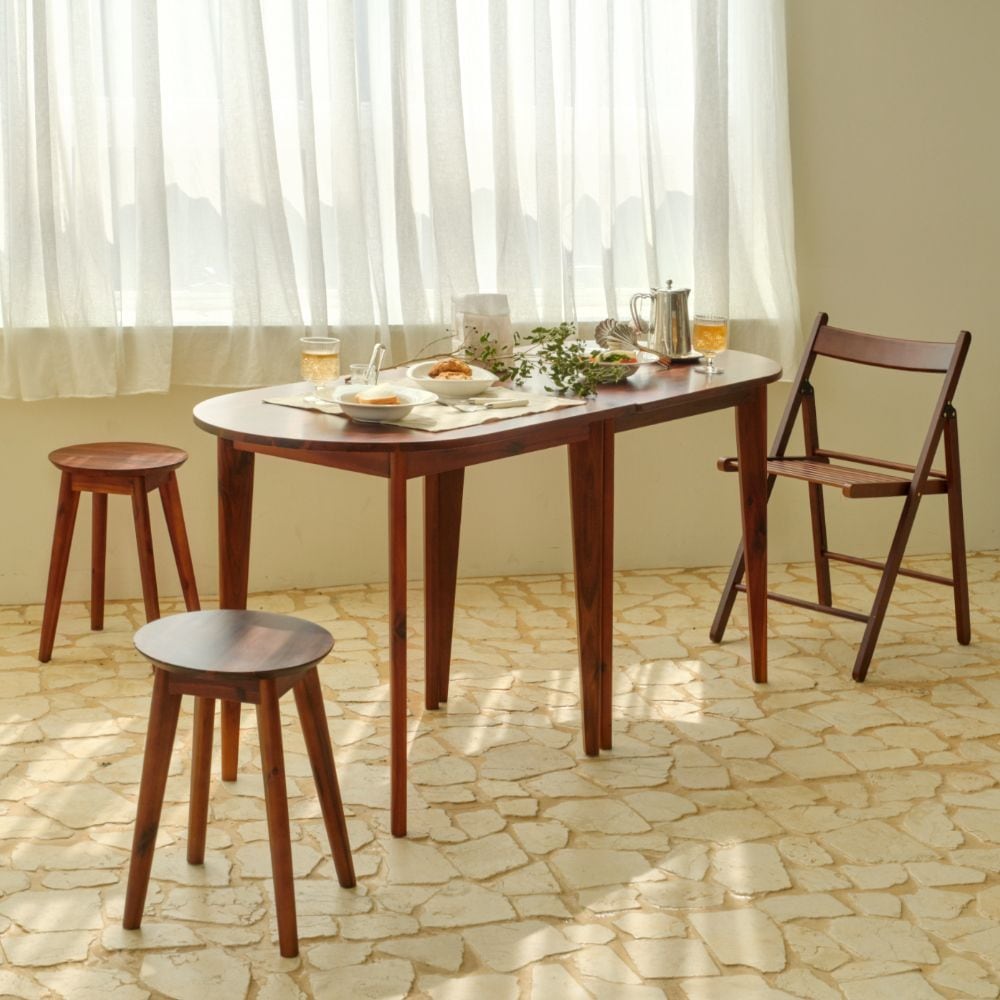 house recipe Aiden Teak 半楕円形 テーブル 80cm ミディアム ブラウン