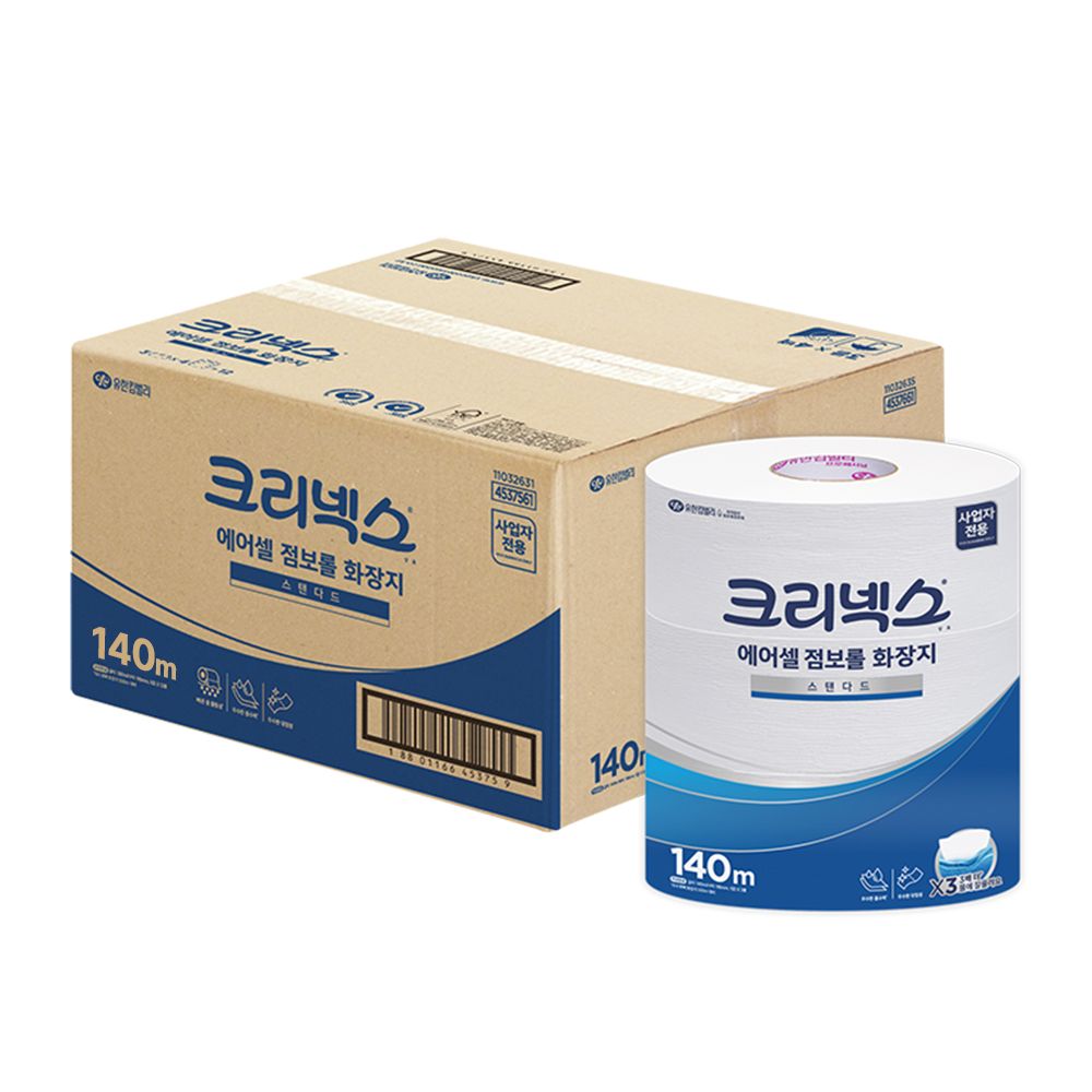 크리넥스 물에 잘 녹는 에어셀 점보롤 화장지 140m 3롤 4팩