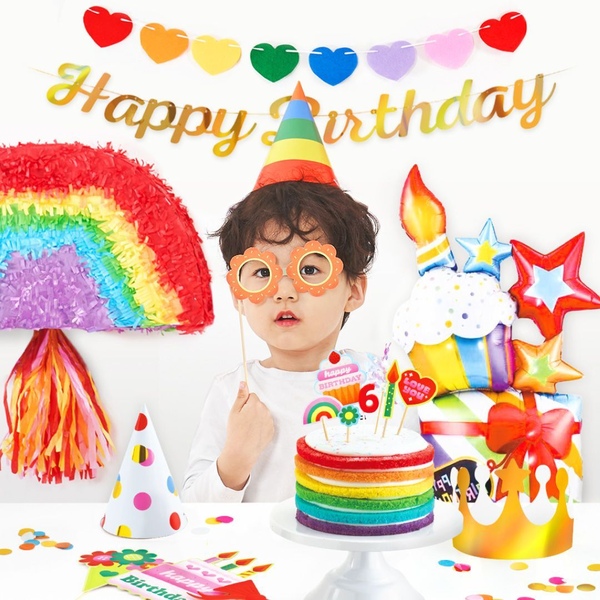 생일파티세트 레인보우(가랜드+풍선+데코픽 외)