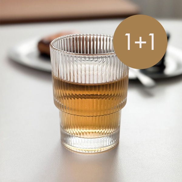 1+1 델리 플리츠 스택 유리컵 S 193ml 2P