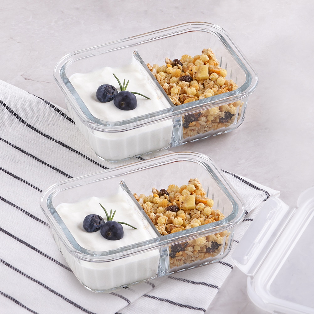 네오플램 1+1 내열유리 반찬통세트 나눔반찬통 2p 370ml 직사각