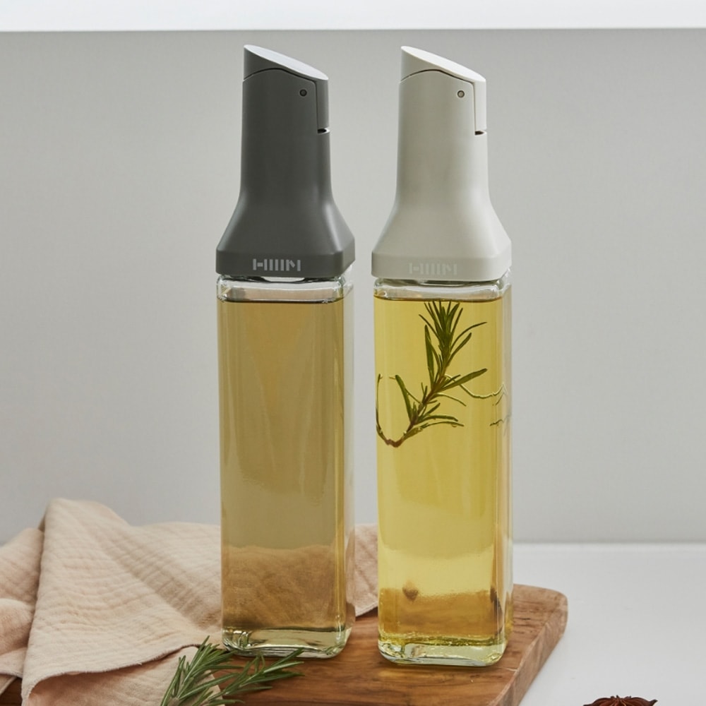 오늘의집 클리어 자동개폐 오일병 500ml 2P 세트 (아이보리+그레이) 소스통 참기름병 조미료통