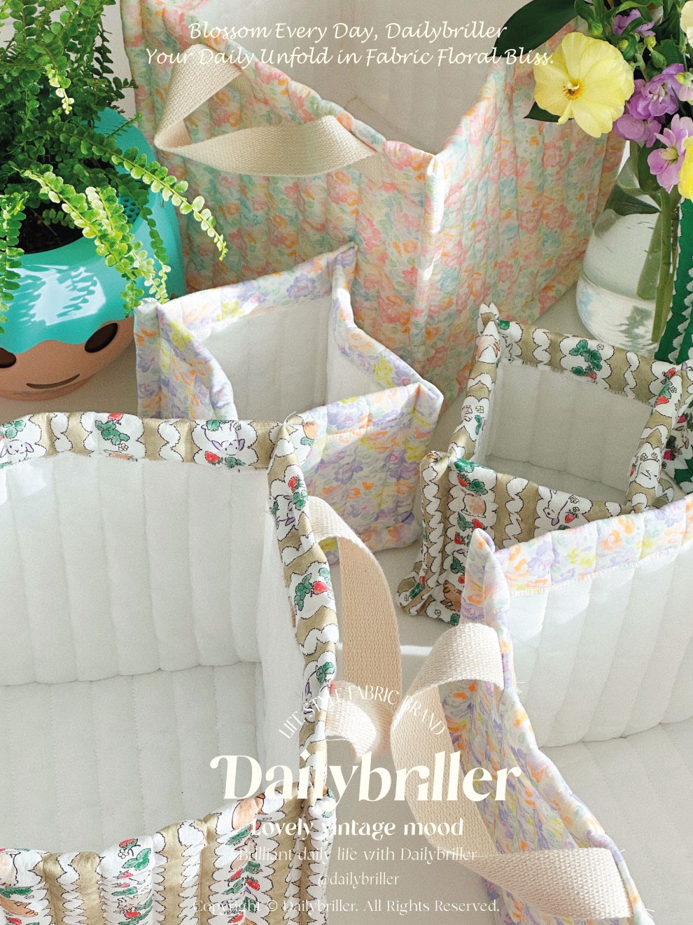 오늘의집 로즐리 패브릭 누빔 바구니 장난감 수납박스 퀼팅 기저귀 정리 패브릭박스 25cm 15cm