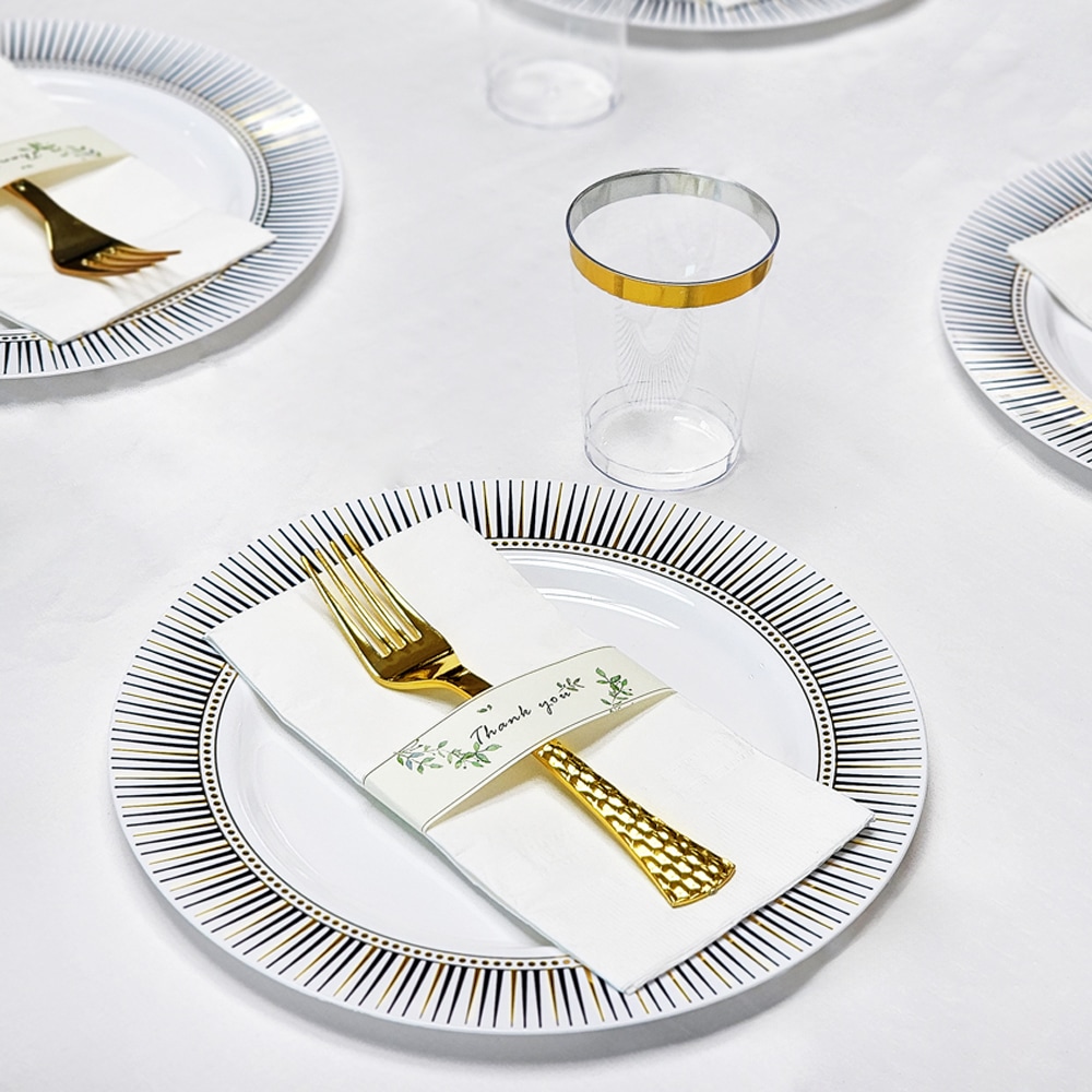 오늘의집 10인세트 우아한 식탁 40P 브런치 일회용 골드 화이트 원형 접시 세트