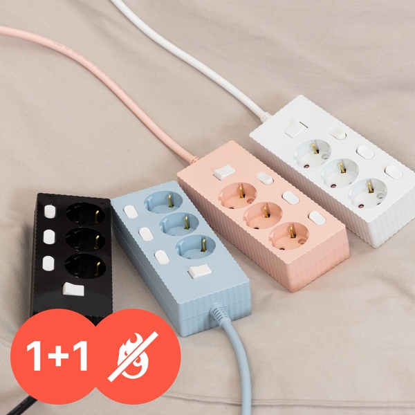 [1+1] 웨이브 화재예방 (자동소화+과부화차단+개별스위치) 3구 멀티탭 (50CM~7M)