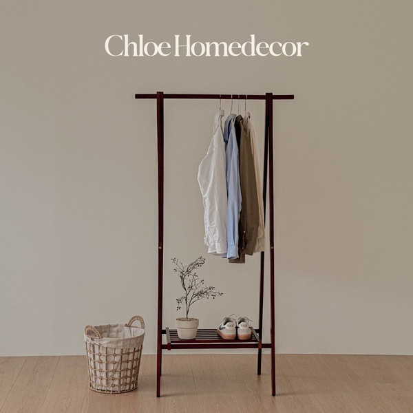 100% 고무나무 원목 스탠딩 데일리 행거, 브라운 color