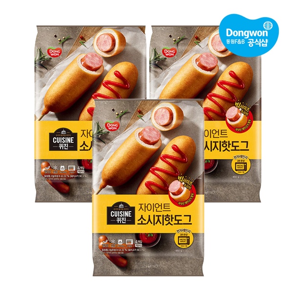 퀴진 자이언트 소시지 핫도그 440g 3개