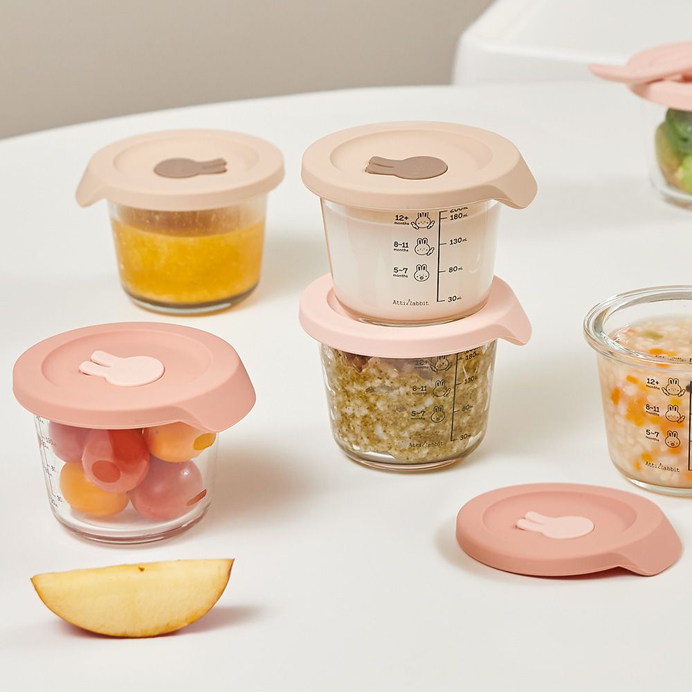 아띠래빗 이유식용기 내열유리 실리콘 원형 밀폐 다용도용기 230ml 3P/6P