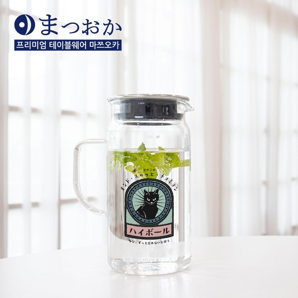 쿠로네코 내열 강화유리물병 소형 1000ml / 글라스물병 냉장고물병 자리끼물병 보리차물병