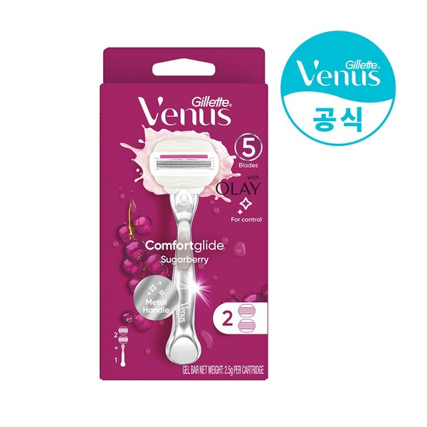 비너스 올레이 슈가베리 면도기 핸들 1입+면도날 2입