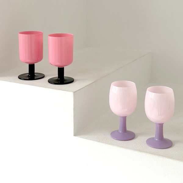 1+1 파스텔 고블렛 세트 홈카페 하이볼 글라스 와인잔 유리잔 2colors