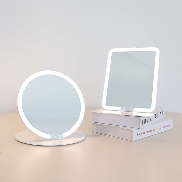 '옵션할인' 슬림 폴더블 무선 휴대용 LED 거울 (전용 파우치 포함) 탁상거울 조명