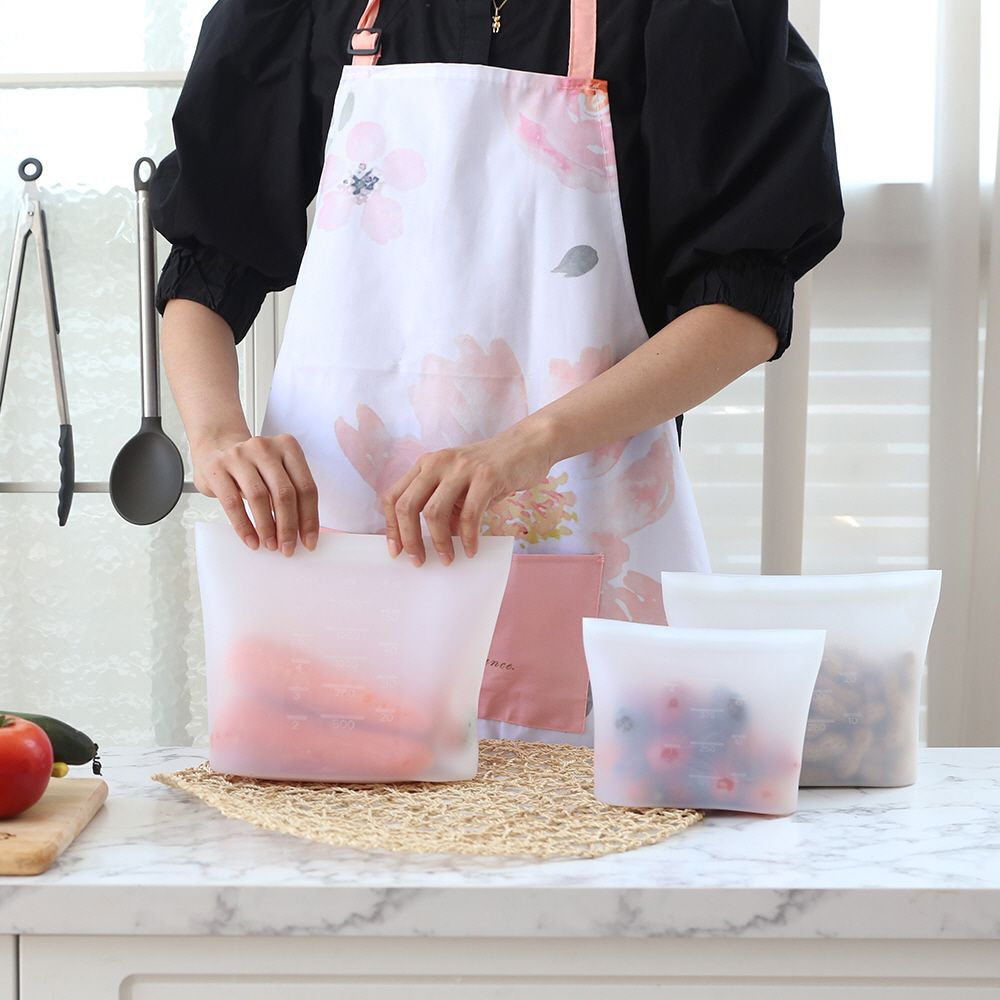 PAPALOVE 실리콘 지퍼백 3종 세트 냉장고정리 용기 500ML+1000ML+1500ML 1set