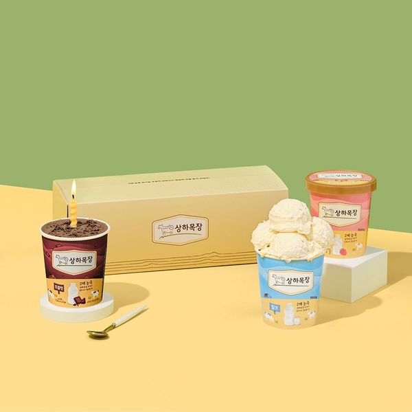 상하목장 아이스크림 파인트 474ml 밀크1개, 딸기1개, 초코1개 (총 3개)