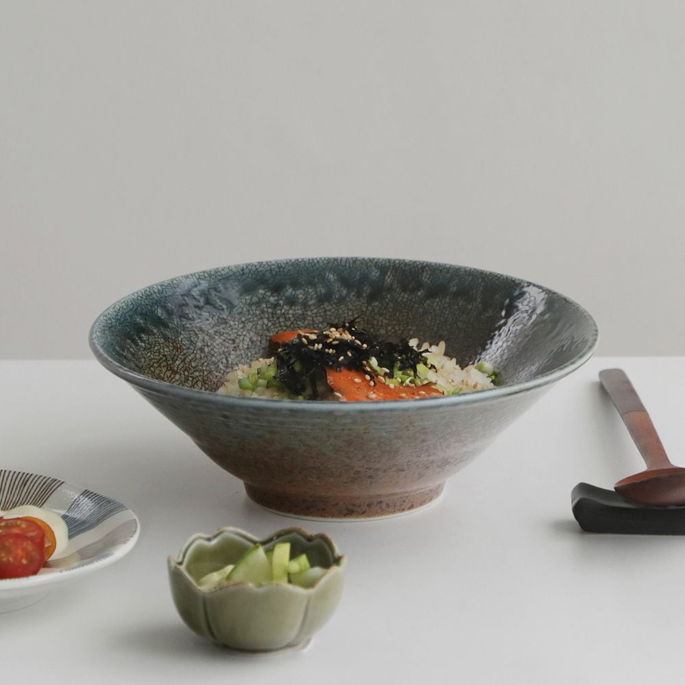 오늘의집 블루 브라운 삼각면기 20cm 우동기 일본 덮밥 라면 그릇 대접 일제 가정식