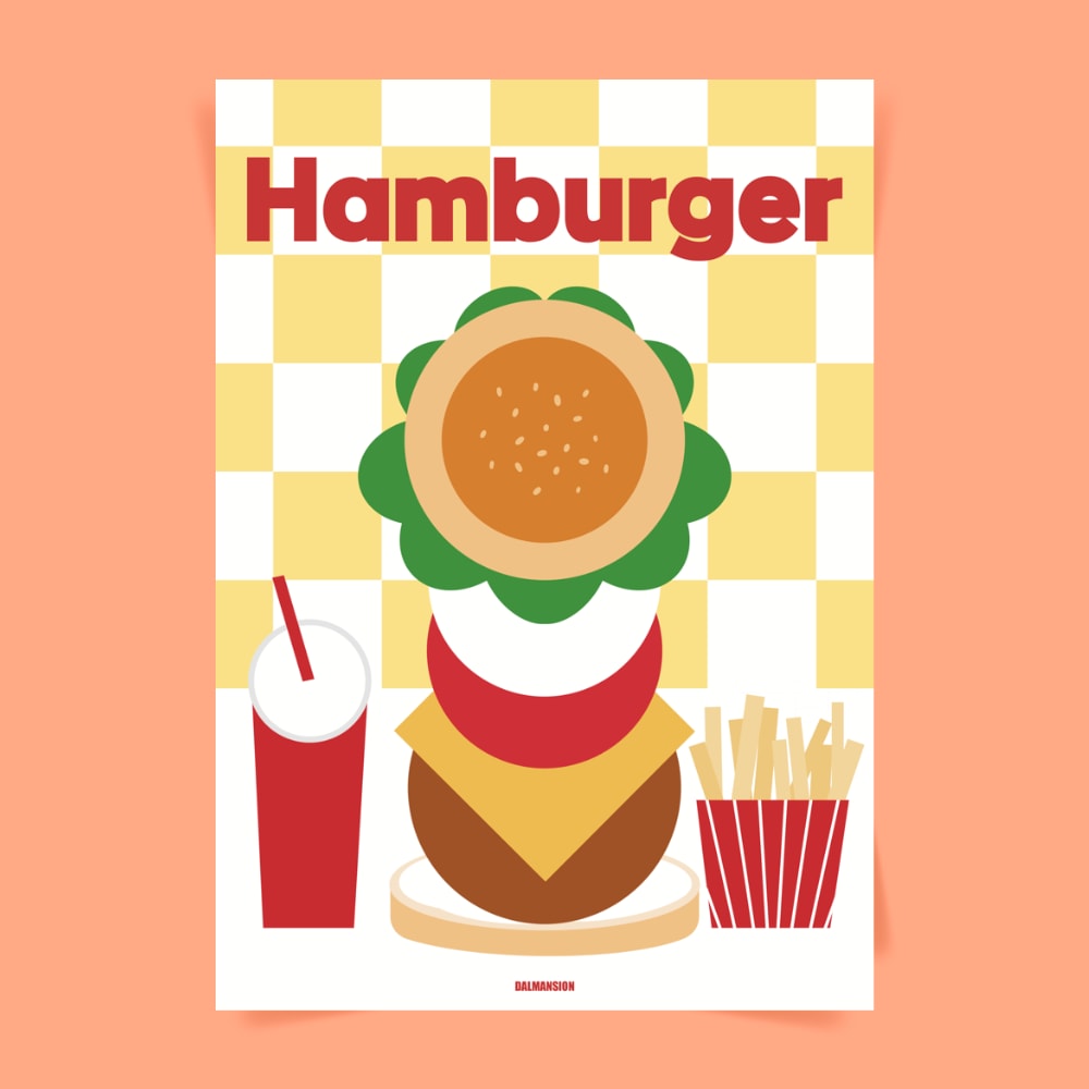 P88 햄버거세트 수제 버거 포스터 매장 인테리어 음식 패스트푸드 burger 감튀 콜라