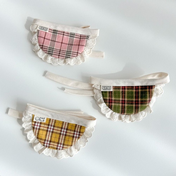 밤양갱 강아지 체크 빕 고양이 턱받이 3colors