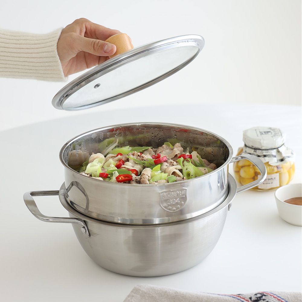 모리다인 2in1 다용도 스텐 찜기 양수 냄비 세트 (인덕션 가능) 찜냄비 찜통 찜솥 스티머 캠핑