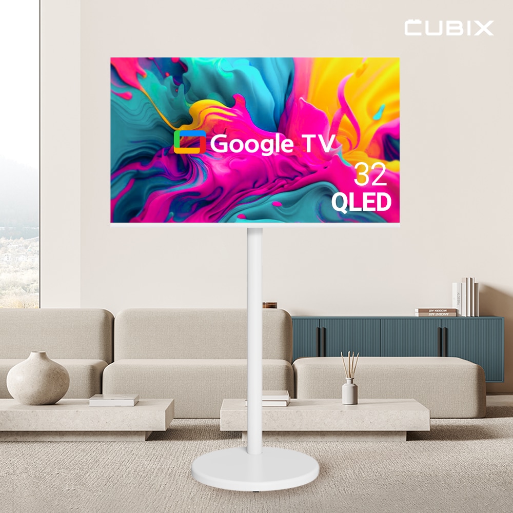 오늘의집 큐빅스전자 무빙큐빅스 화이트에디션 구글 스마트 32인치(81cm) FHD QLED TV 삼탠바이미