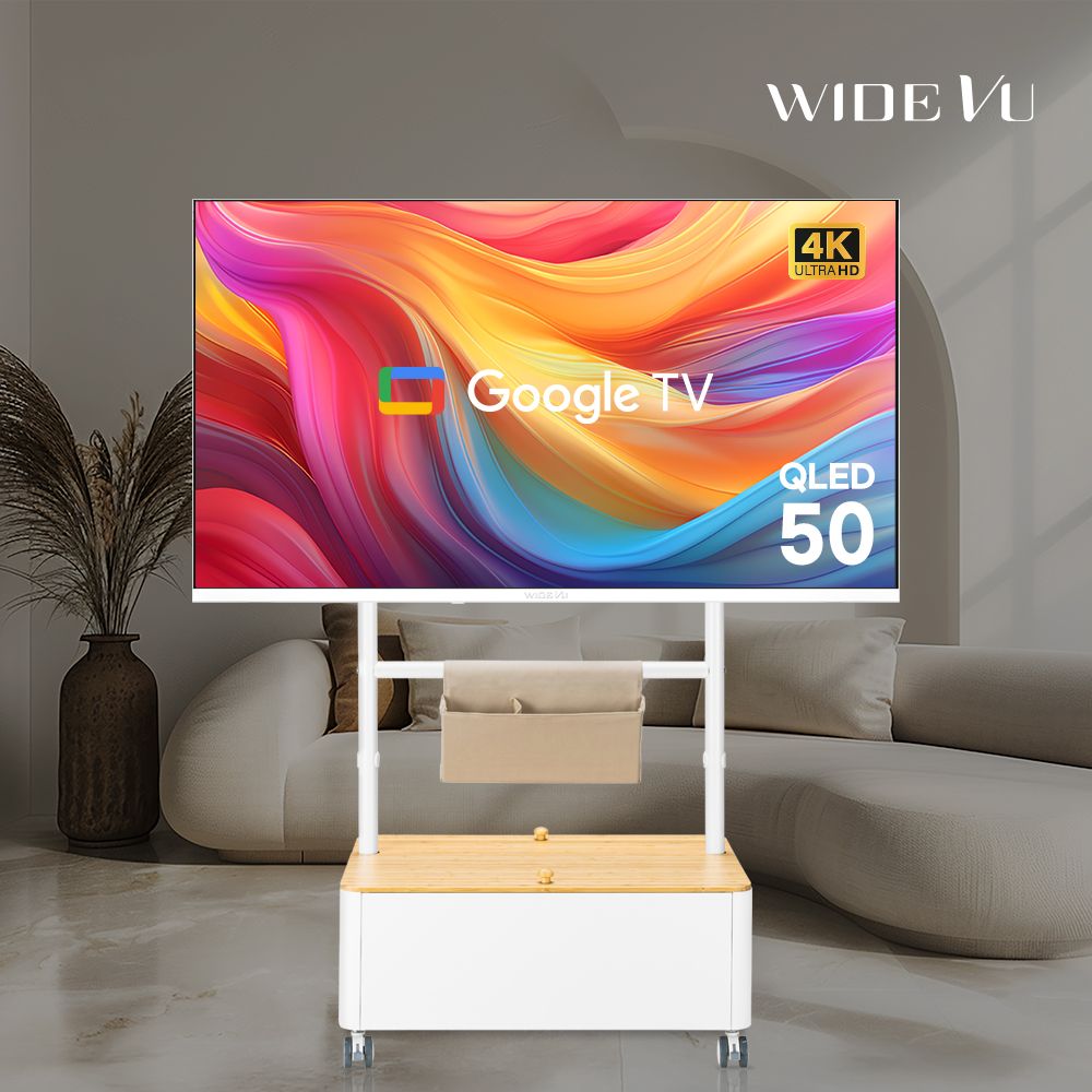 오늘의집 와이드무빙뷰 화이트 이동식 수납스탠드셋트 구글스마트 127cm(50인치)QLED UHDTV