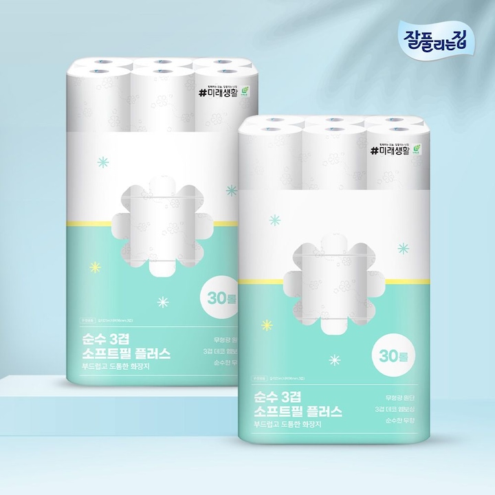 [오늘의집] 잘풀리는집 순수3겹 소프트필플러스 화장지 25m 30롤 x 2팩