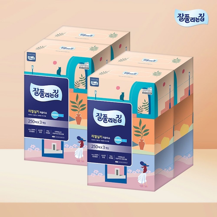 잘풀리는집 리얼실키 미용티슈 250매 3입 x 4팩 (12팩)