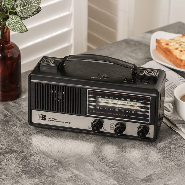 레트로 감성 아날로그 FM AM 라디오 휴대용스피커 LED조명 대용량배터리 야외 카페