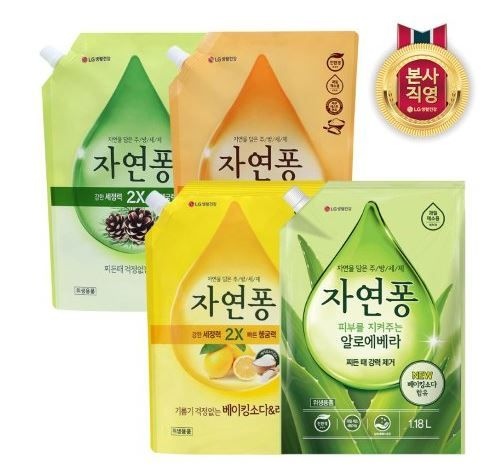 자연퐁 주방세제 리필 1.18L x 4개 (솔잎/오렌지/알로에베라/베이킹소다&레몬 택1)