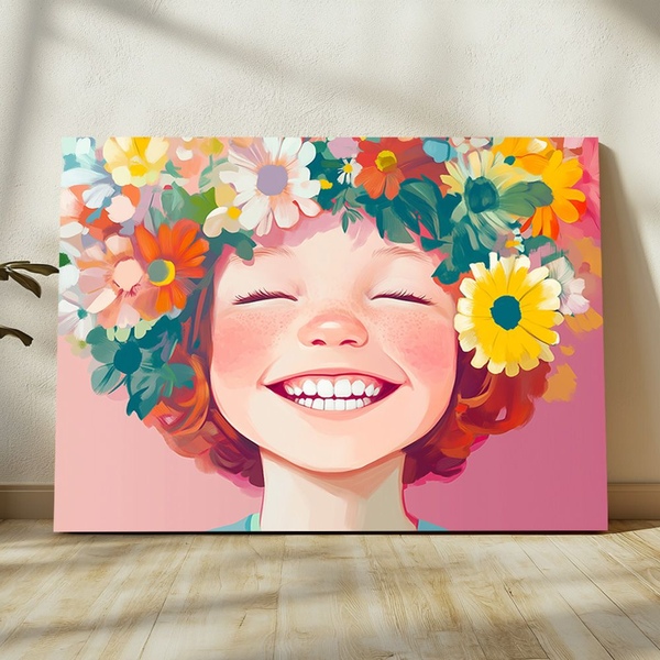 웃음꽃길 그림 캔버스액자 돈 들어오는 꽃 머리 웃는 여성 카페 거실 풍수 인테리어 액자