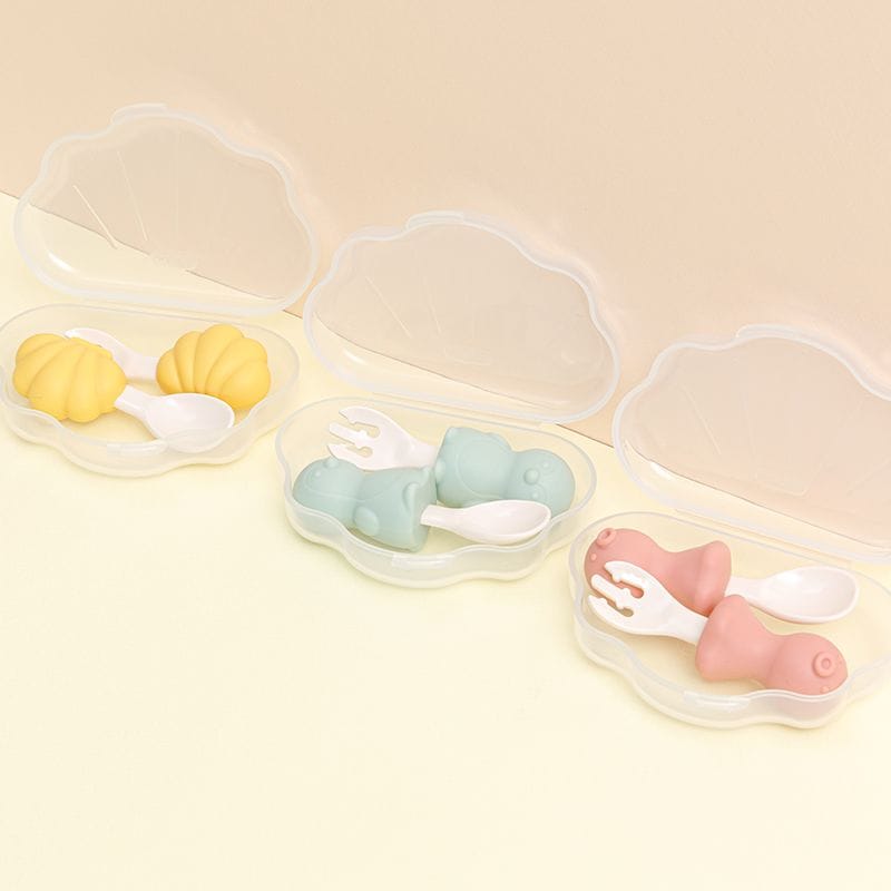 오늘의집 에디슨 실리콘 조개&문어&펭귄 스스로 스푼포크 케이스세트