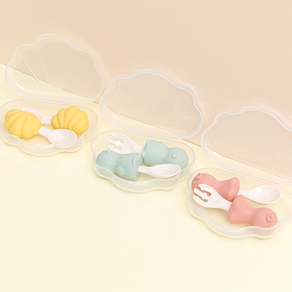 실리콘 조개&문어&펭귄 스스로 스푼포크 케이스세트
