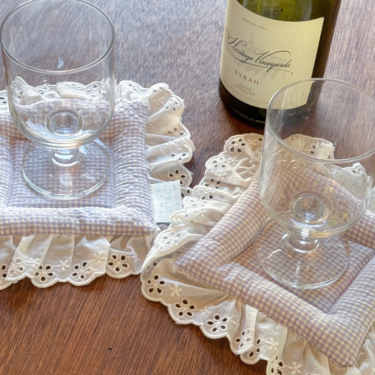 오늘의집 그리고낭만 sweetie check tea coaster 컵받침 레이스 티코스터 패브릭소품
