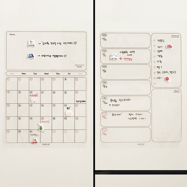 비스포크 오브제 냉장고 투명 달력 메모지 이유식 스케쥴 캘린더