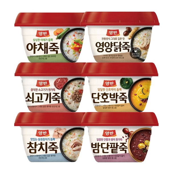 양반죽 285g*12개 6종 (쇠고기/참치/야채/밤단팥/호박/영양닭)