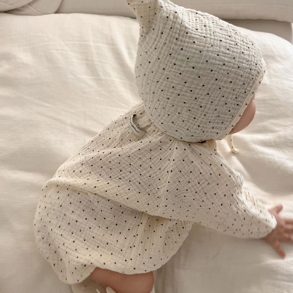 Baby. J 도트 요루면 아기 긴팔 바디수트 보넷 세트 2color, 2size