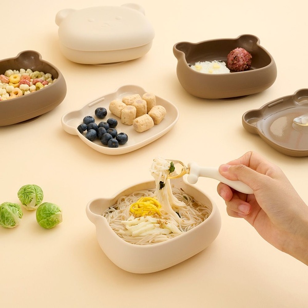 국내생산 실리콘 아기 곰 이유식 흡착볼 (+플레이트 뚜껑 포함)