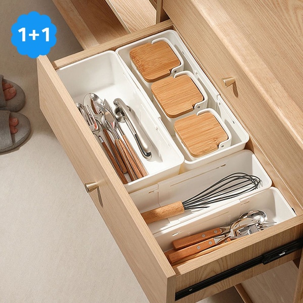 1+1 공간맞춤! 길이조절 칸막이 서랍 정리함 다용도 수납함 2size