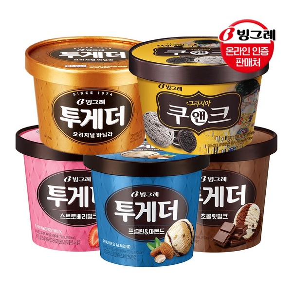 투게더 혼합 5개 (바닐라1+프럴린1+스트로베리1+초콜릿1+쿠앤크1)