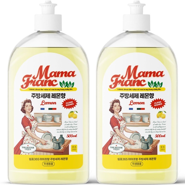 1+1 마마프랑 주방세제 레몬향 500ml 대용량 설거지 세정용