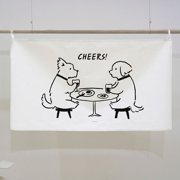 dinner time A 와이드 대형 패브릭포스터 강아지 창문 가로 가리개커튼(2size)