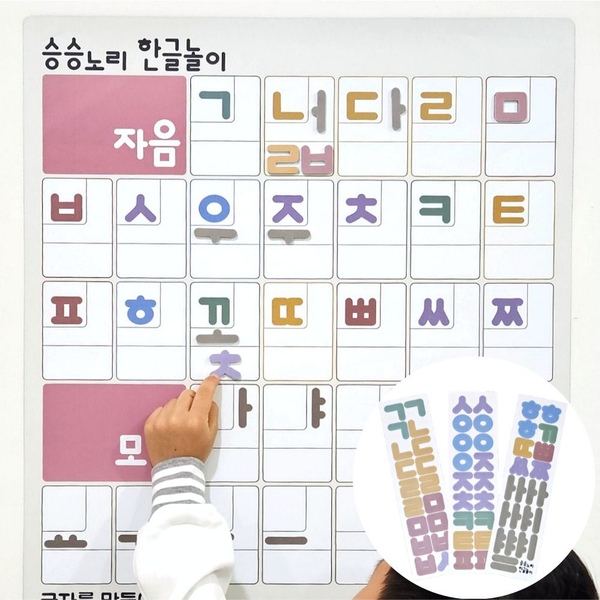 한글벽보 한글자석 58피스 세트, 자음모음 포스터 한글공부 자석교구