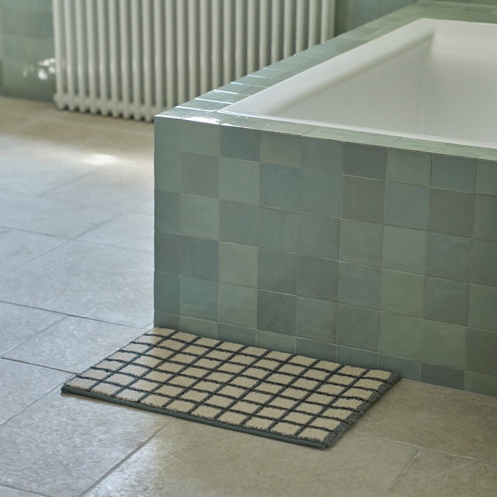 マッド堀口 Ritten Chalk grid 玄関マット Mint chocolate 40x60cm グリーン 合成