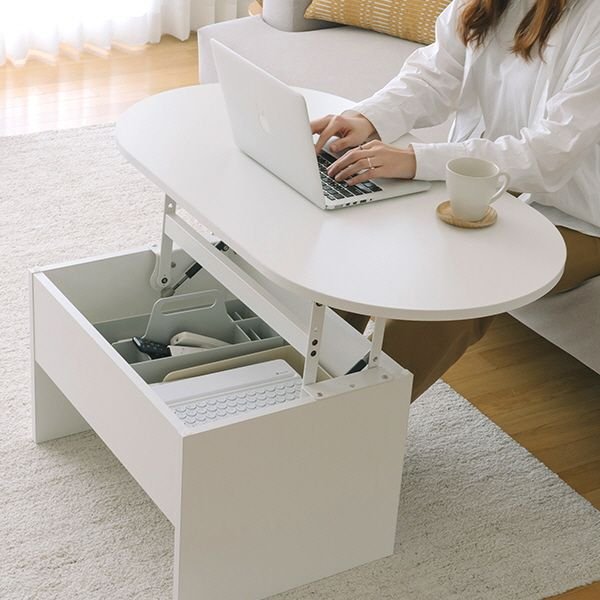 monofolio ヘイ 楕円形 リフトアップ ローテーブル［2色］ ベージュ