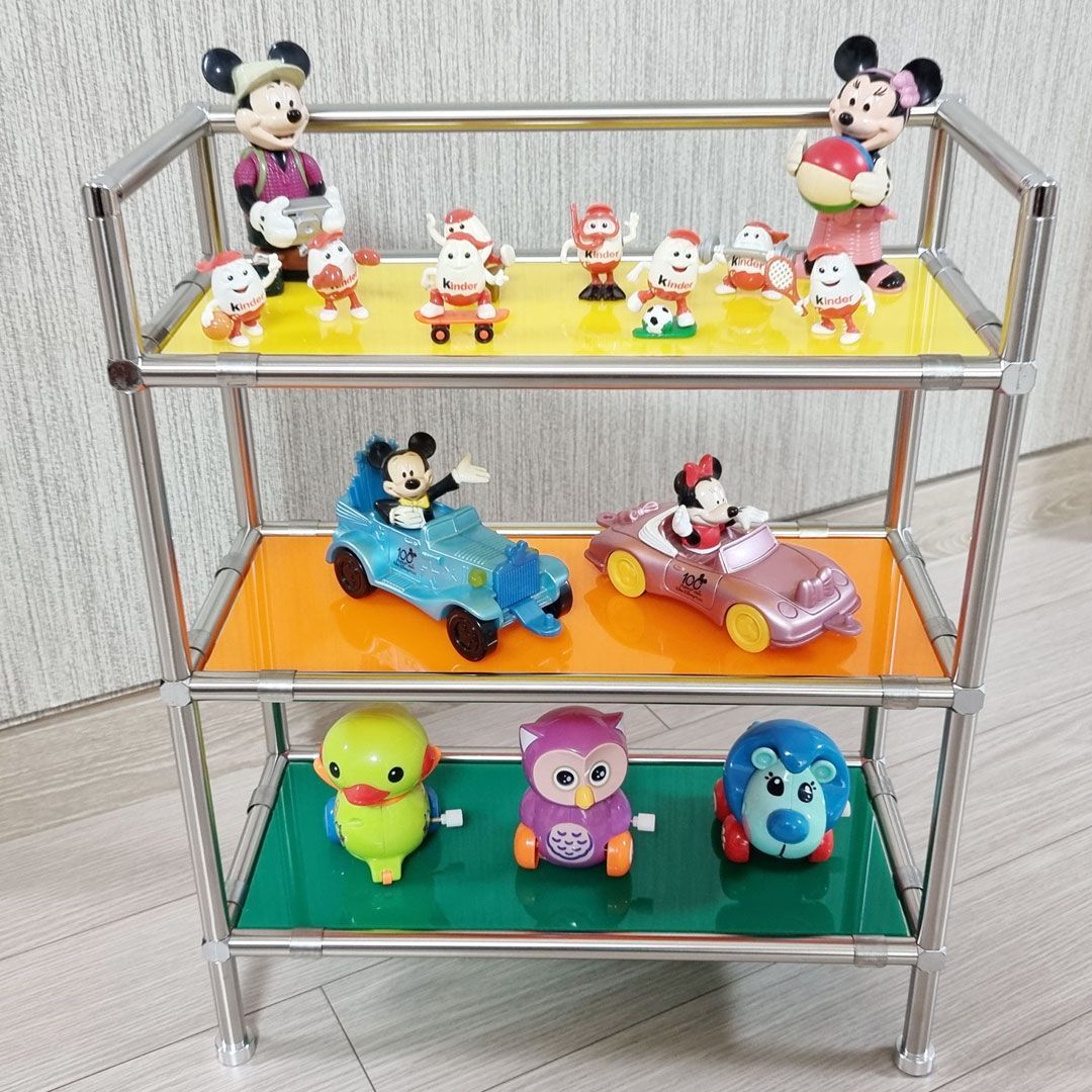 昭和レトロ　コルチトーン　アクリルケース　陳列棚　上下2段仕切り有　什器　当時物 NICENOOK 3段 アクリル 卓上 ミニ収納棚［6色］ イエロー ホワイト