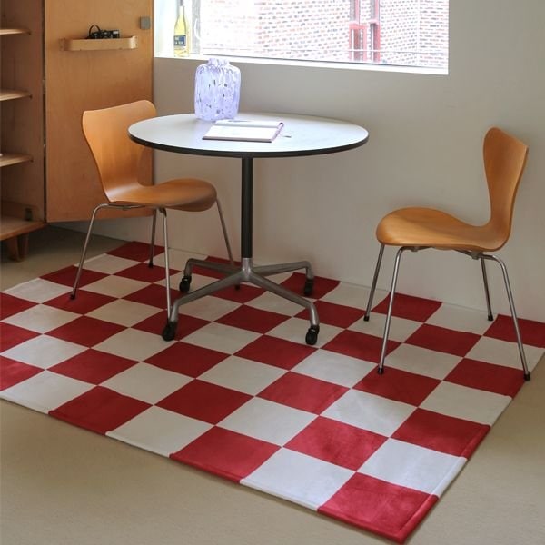 Ohouse BWTZラグ タイルチェック レッド 韓国インテリア160×240 The Frigg BIG Checkerboard 洗えるラグ RED［3サイズ］ レッド