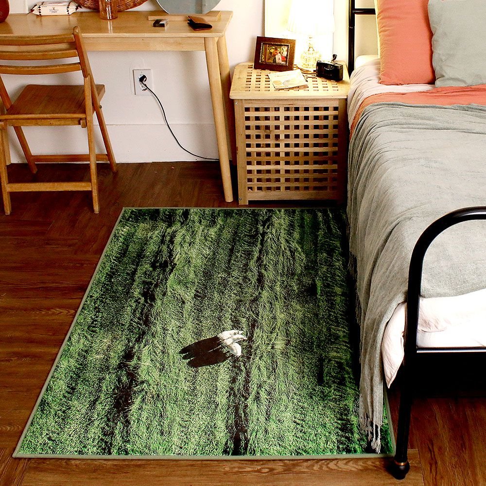 Leere STUDIO お花畑 ラグ グリーン マイクロファイバー サイズ（横