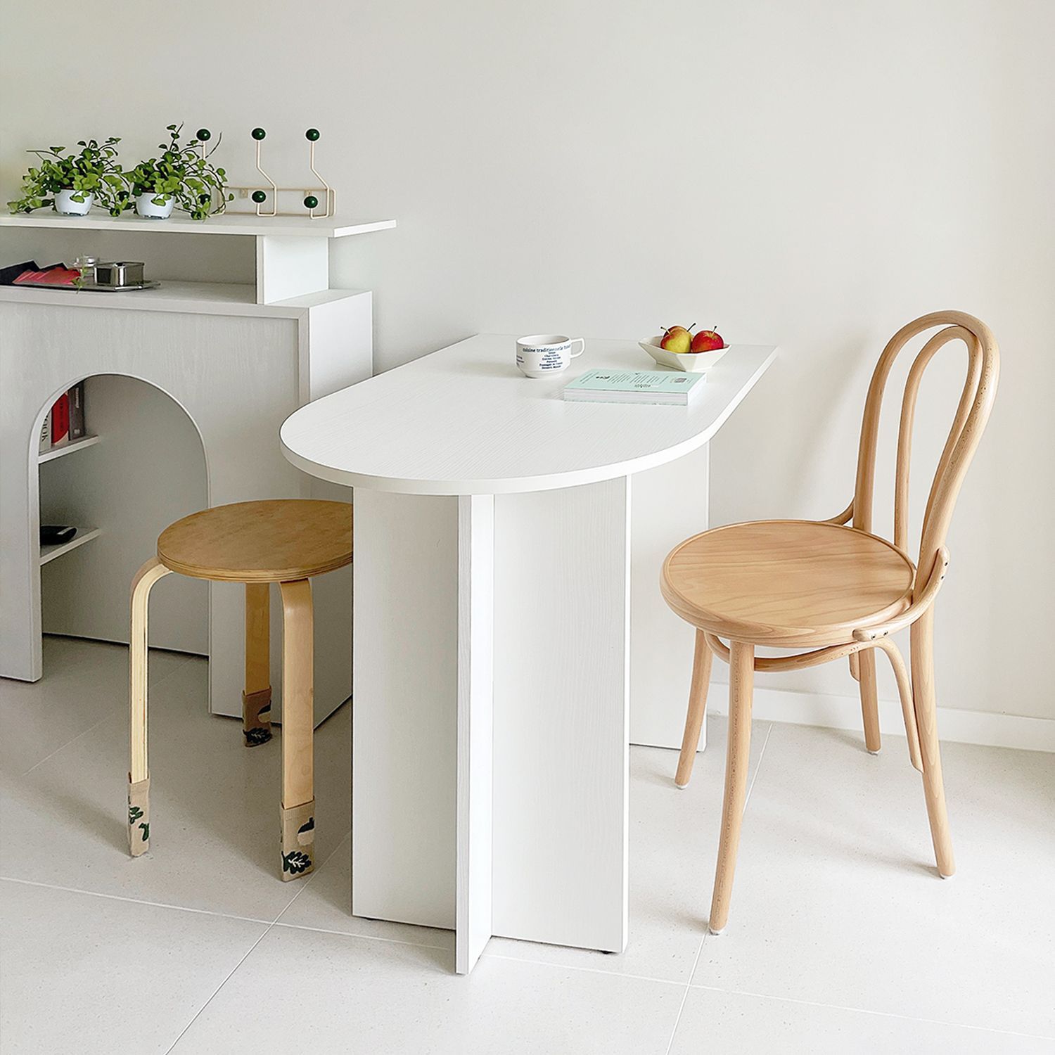 woodray 半円形　テーブル woodray ホームカフェ 半楕円 ダイニングテーブル 80cm［2色