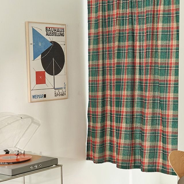 DECOVIEW グリーンチェック カーテン 134x150cm グリーン サイズ（横