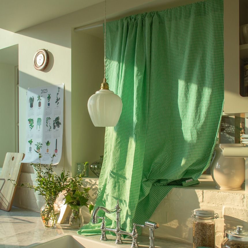 Mon reve グリーンアップル チェック カーテン［3サイズ］ グリーン